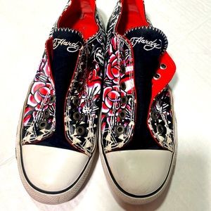 Ed Hardy Tiger Roses Graphic Writing Slip On Men’s Sneakers Size 9